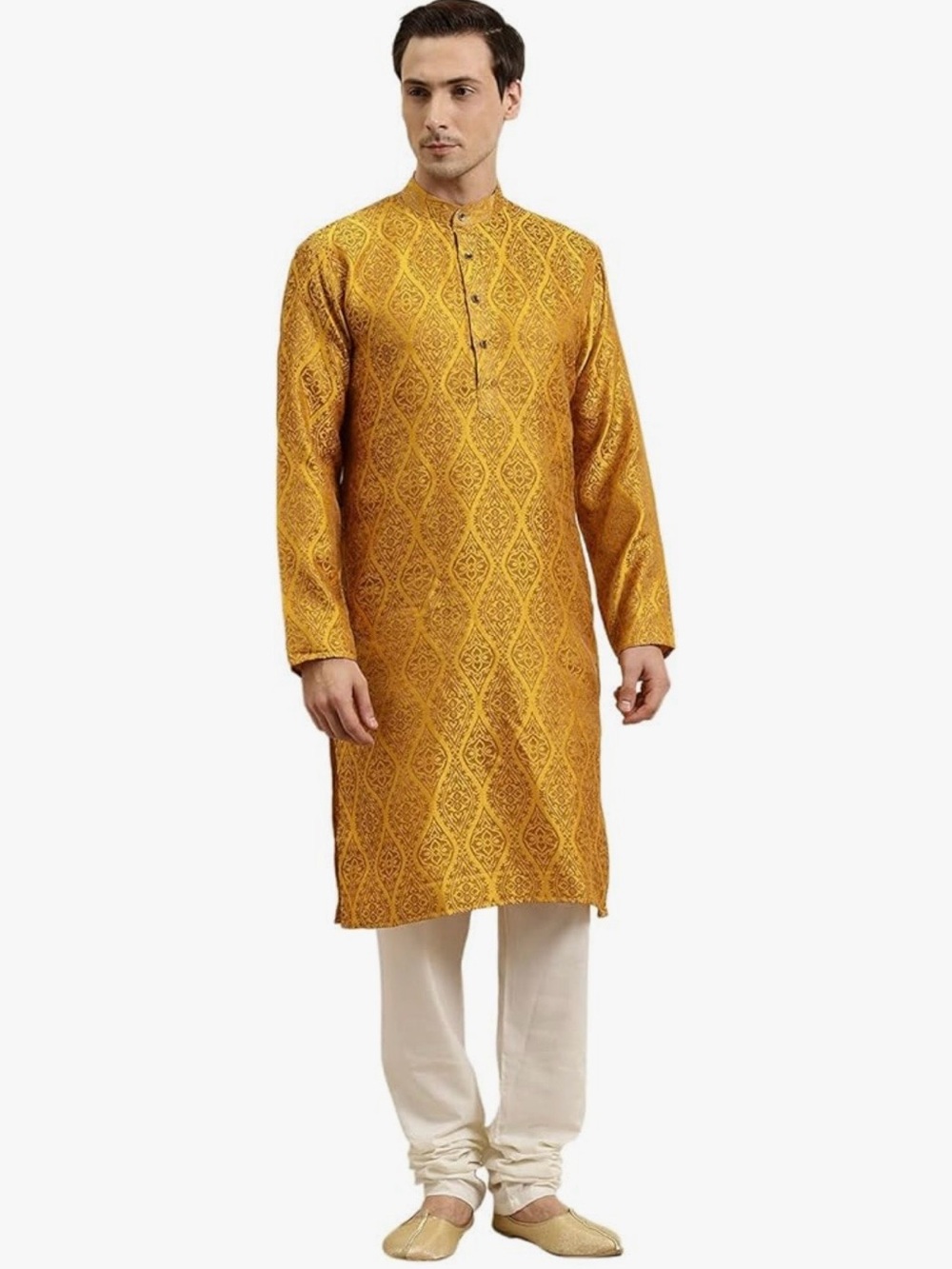 Sojanya Men's Cotton Linen Blue Foil Printed Long Kurta Size XL